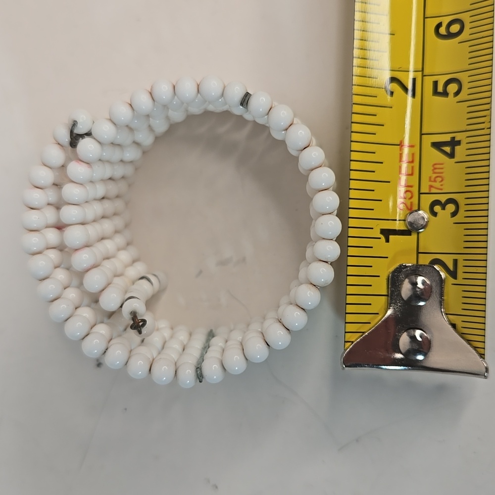 Vintage Retro MCM White Milkglass Wired Beaded Wrap Cuff Bracelet - Picture 6 of 6
